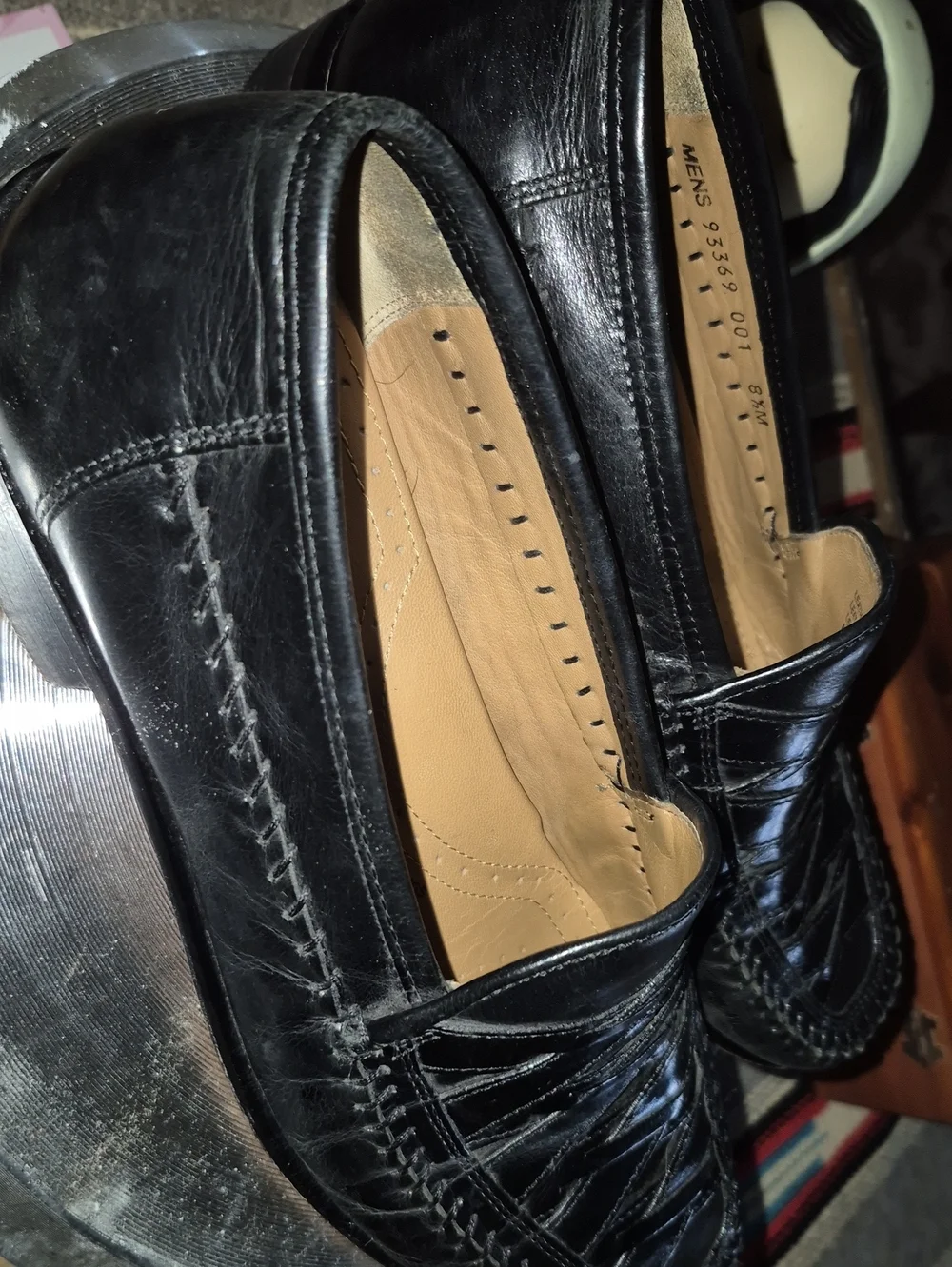 Brass Boot Loafers Mens Sz 8.5 M.(#3054D) Black Woven Leather  Almond Toe.